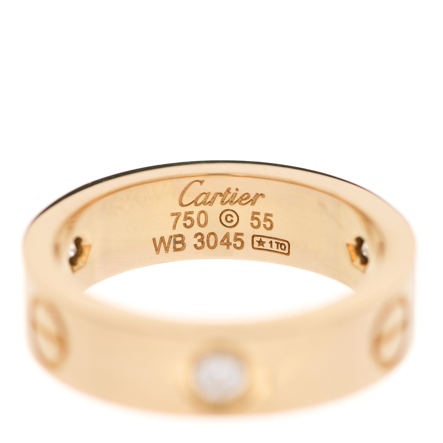 18K Yellow Gold 3 Diamond 5.5mm LOVE Ring 55 7.25
