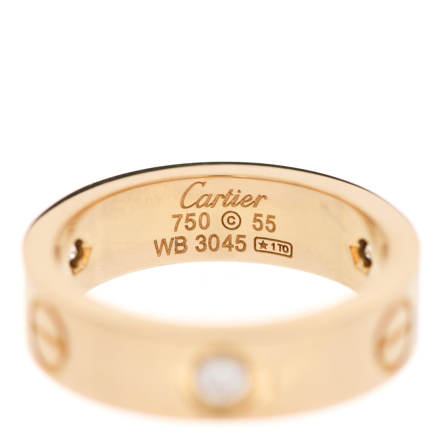 Cartier 18K Yellow Gold 3 Diamond 5.5mm LOVE Ring 55 7.25 4 of 5