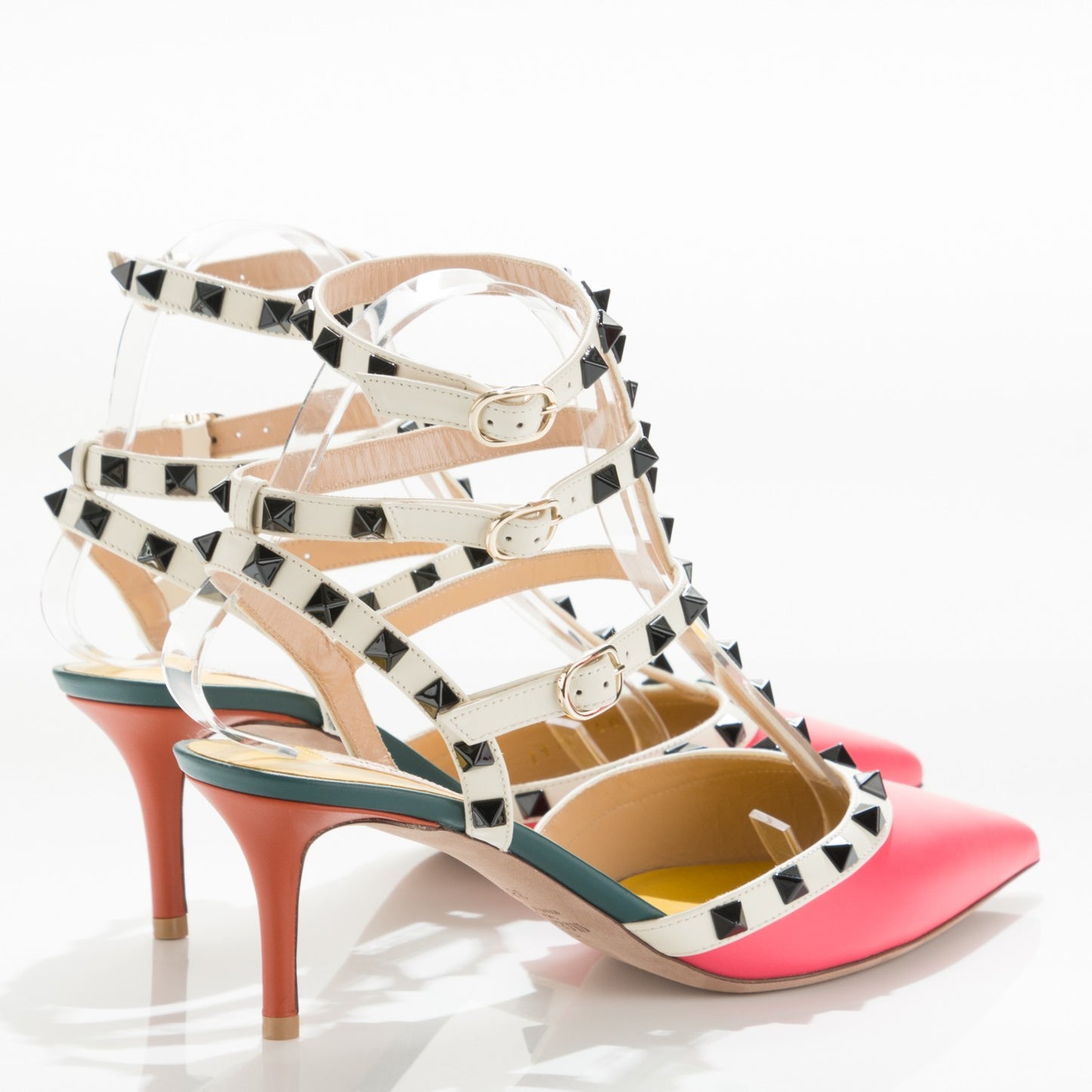 Nappa Rockstud Ankle Strap Low Heel Pumps 38.5 Multicolor