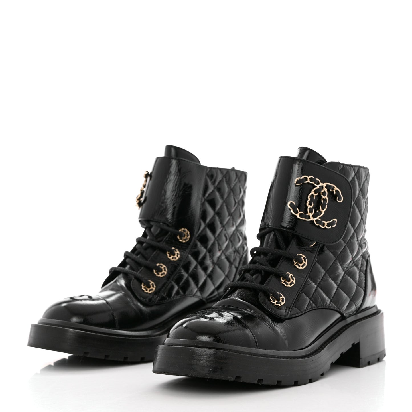 Shiny Goatskin Calfskin Quilted Lace Up Combat Boots 38 Black