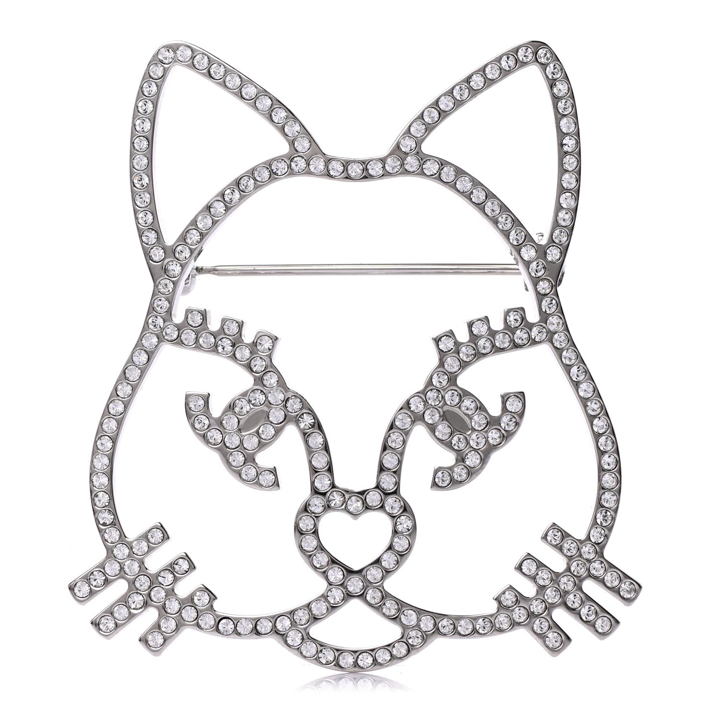 Strass Crystal Emoji Choupette Cat Brooch Silver