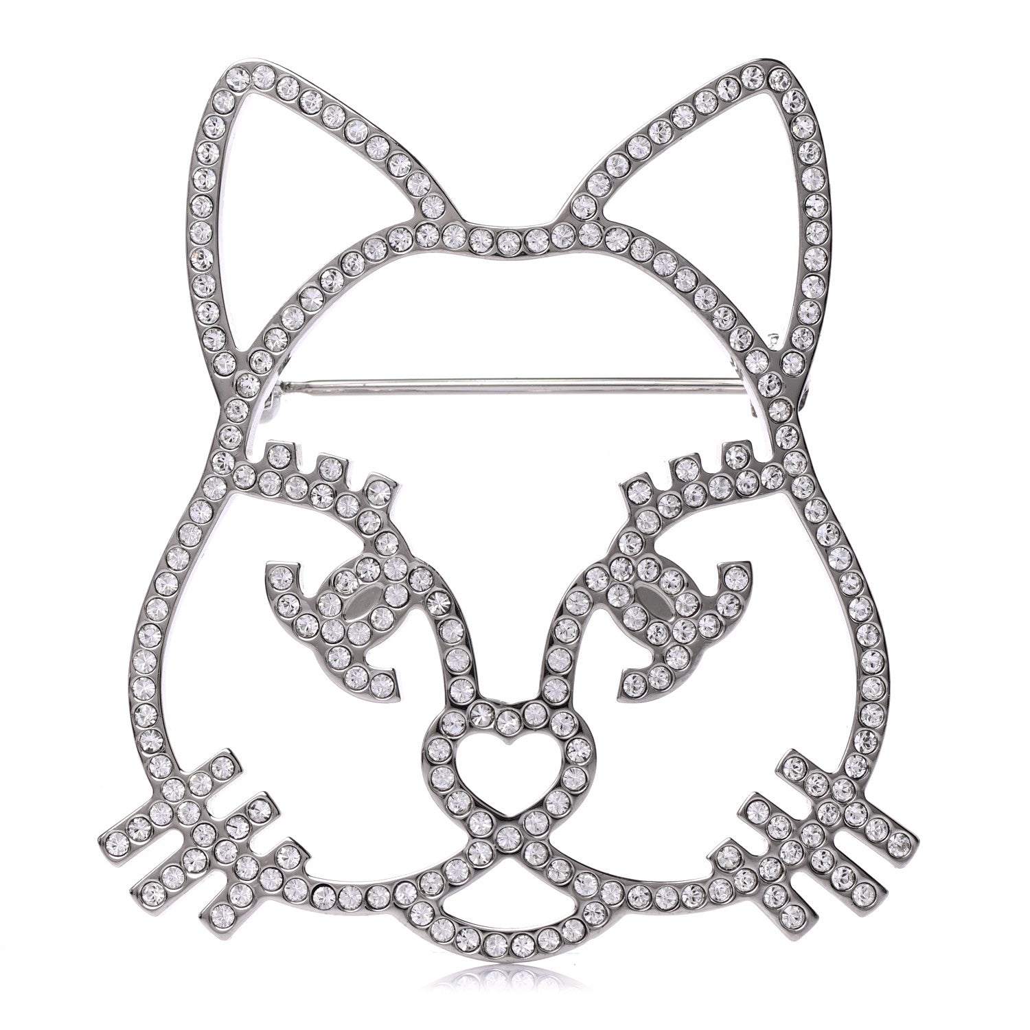 Chanel Strass Crystal Emoji Choupette Cat Brooch Silver 1 of 4