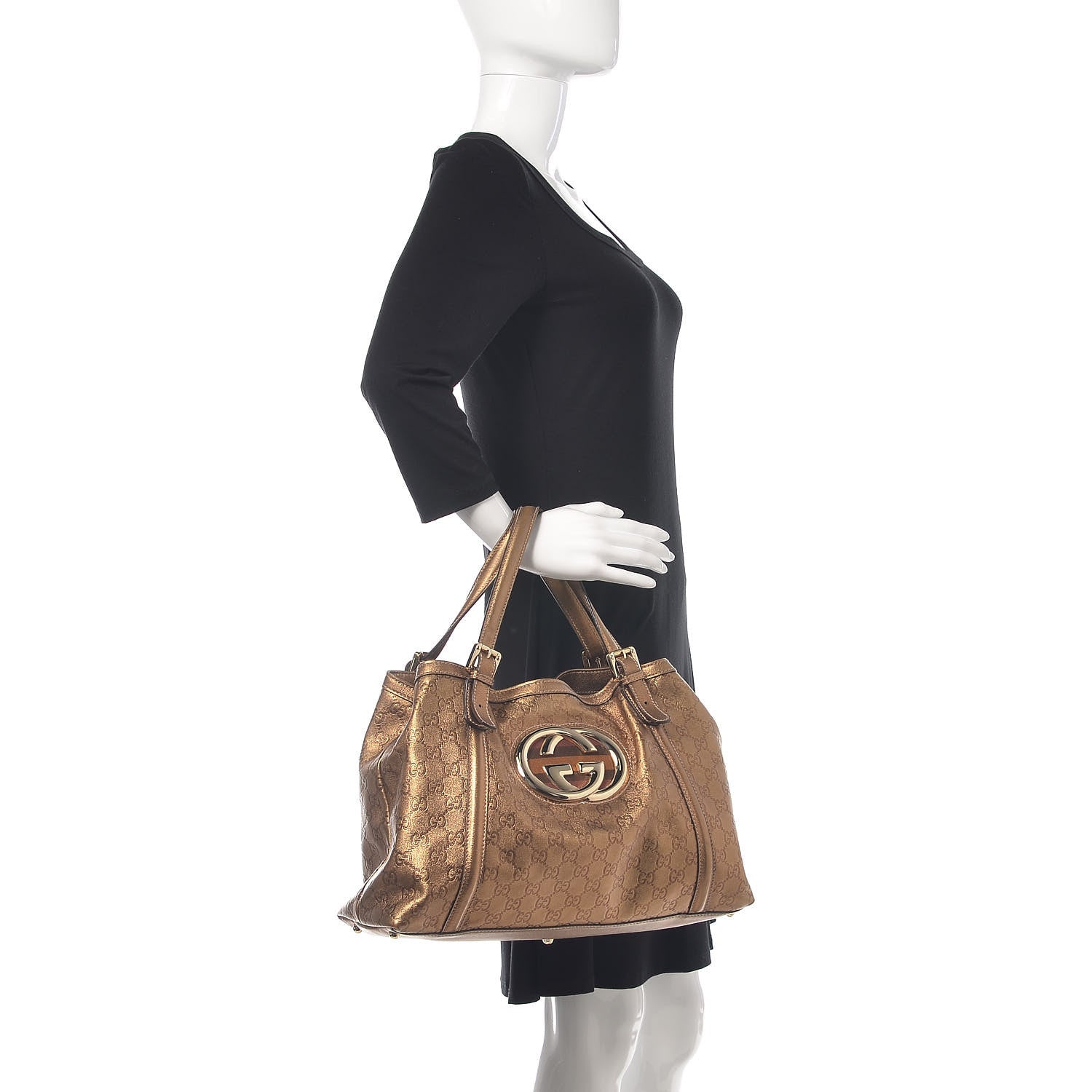 Gucci Metallic Guccissima Medium Britt Tote Gold 2 of 13