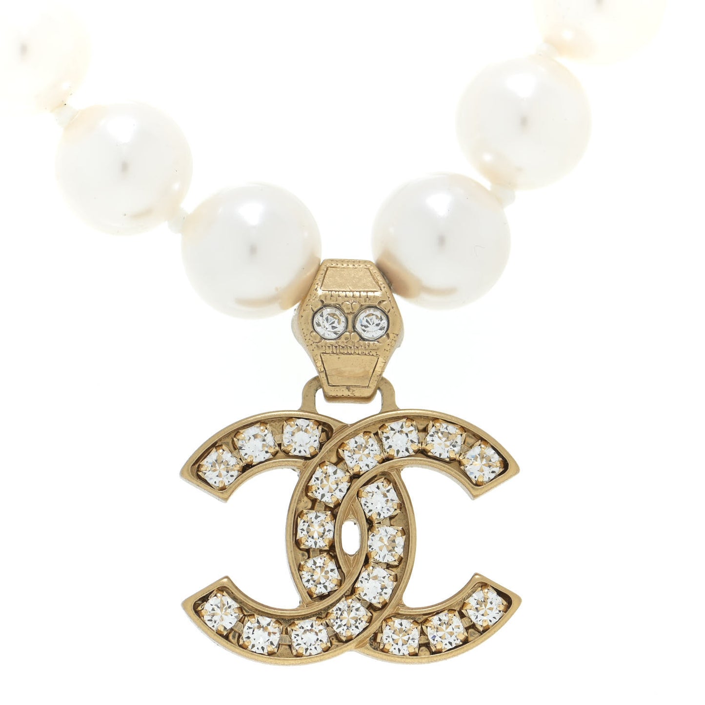 Pearl Crystal CC Short Necklace Gold