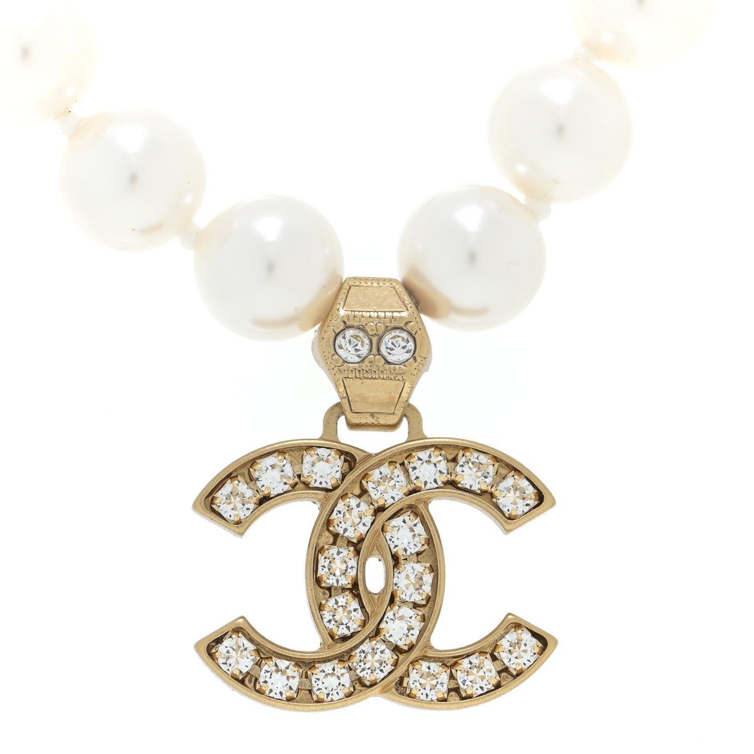 Chanel Pearl Crystal CC Short Necklace Gold 4 of 7