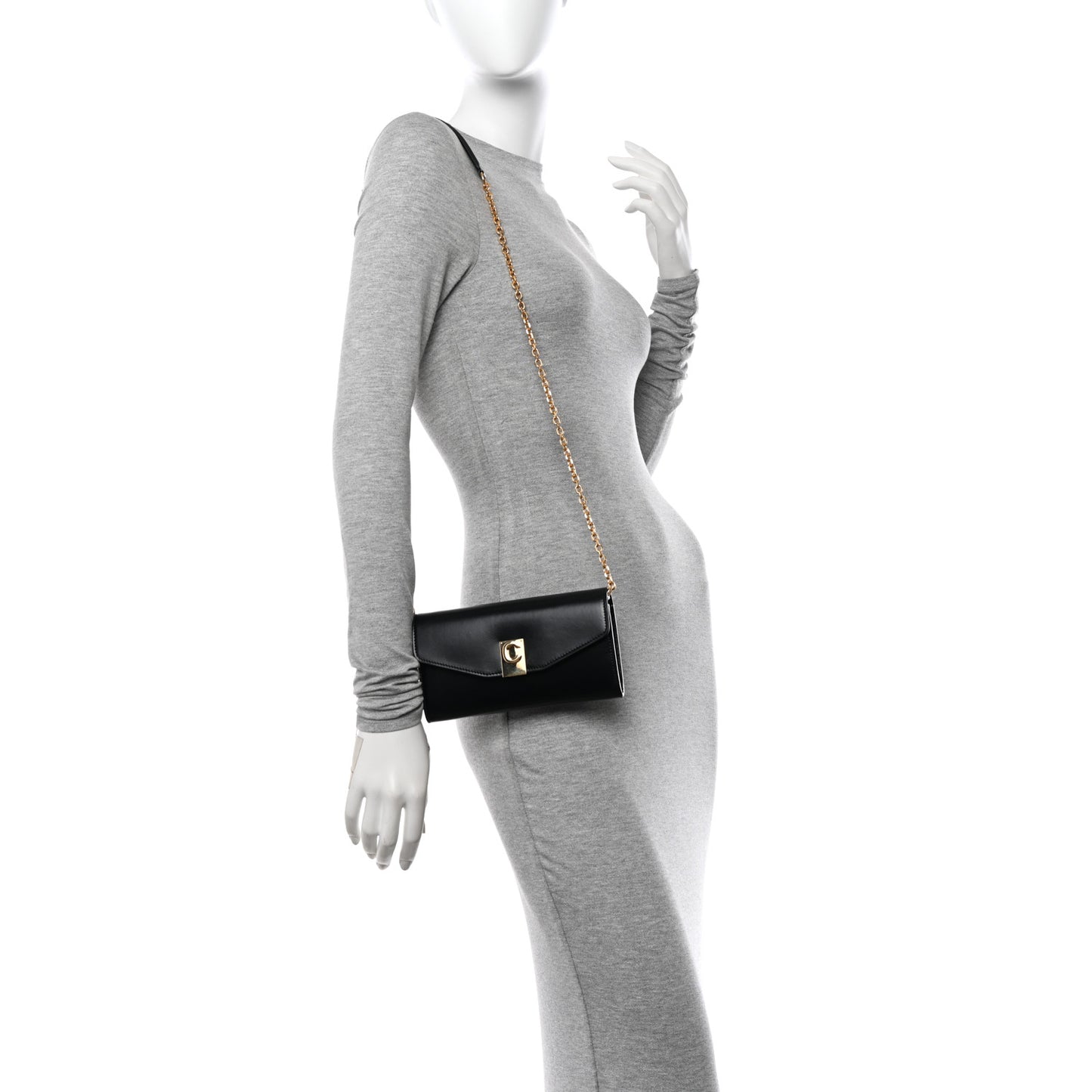 Shiny Smooth Calfskin C Wallet On Chain Bag Black