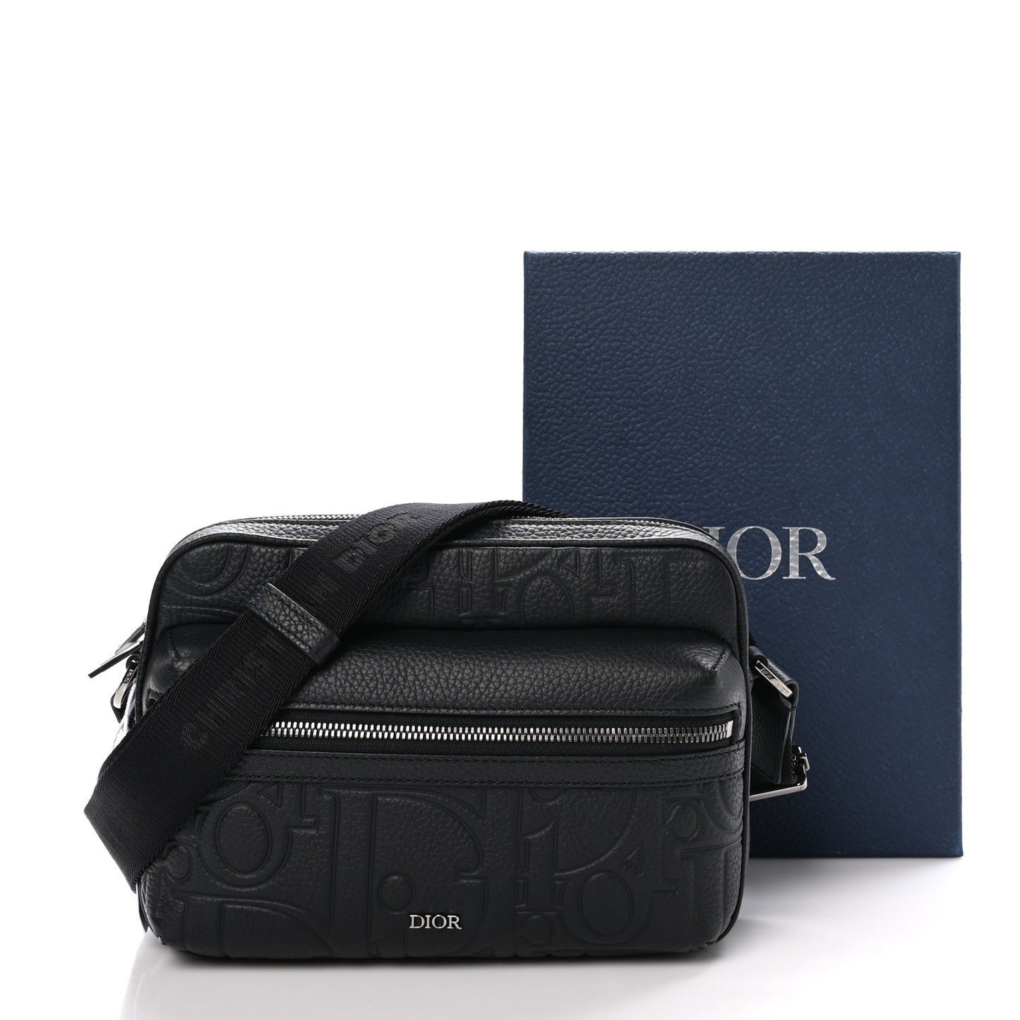 Grained Calfskin Embossed Dior Gravity Rider Zipped 2.0 Messenger Black