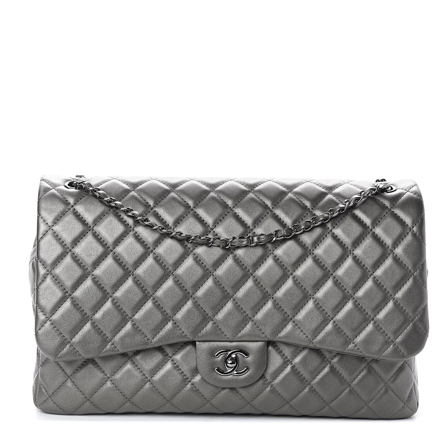 Chanel Metallic Calfskin Quilted Small XXL Travel Flap Bag Dark Silver 1 of 9