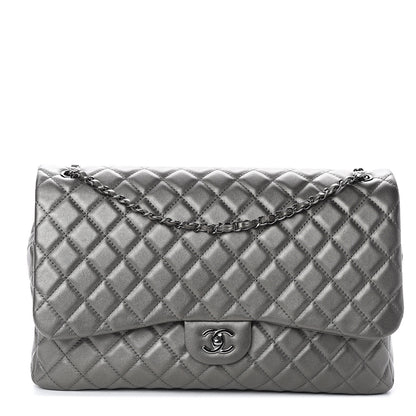 Chanel Metallic Calfskin Quilted Small XXL Travel Flap Bag Dark Silver 1 of 9