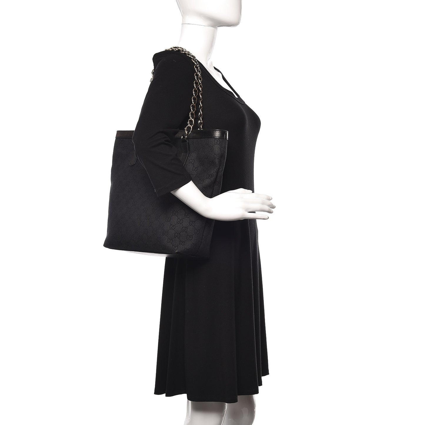 Denim Monogram Chain Bucket Tote Black