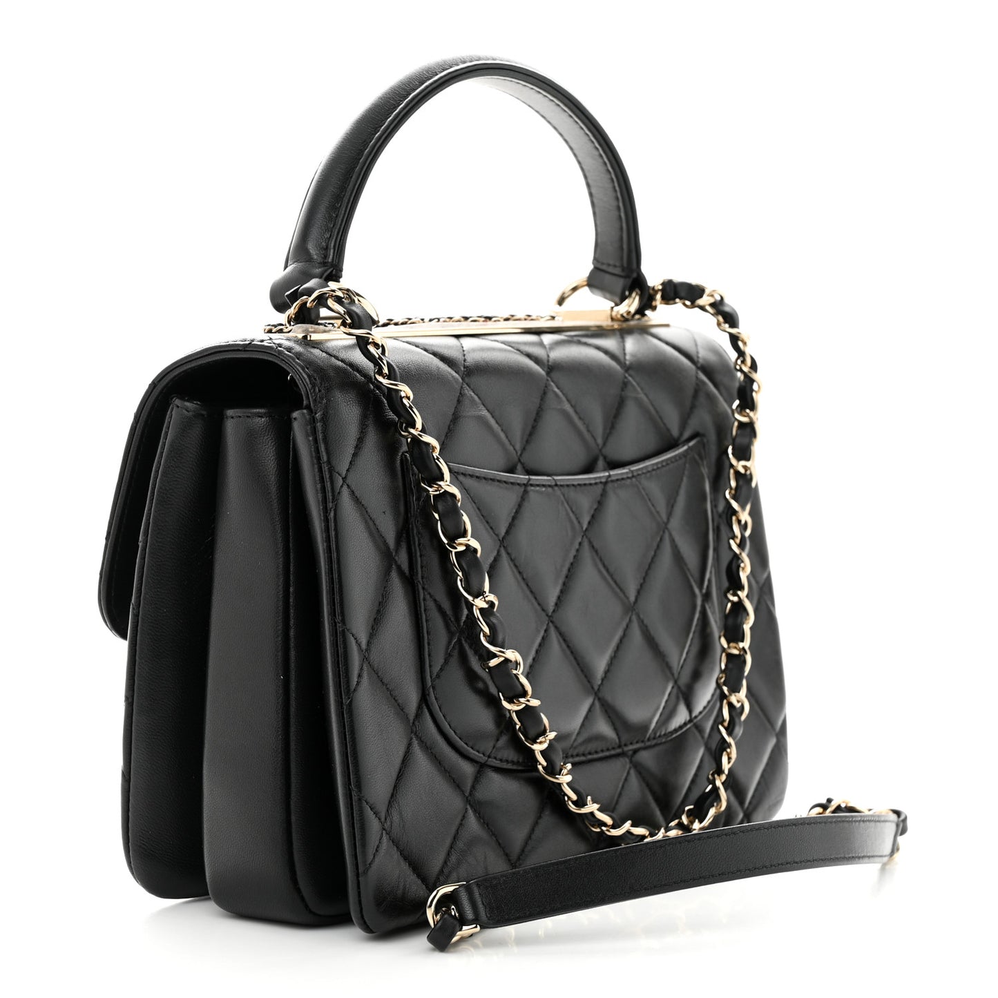Lambskin Quilted Small Trendy CC Chain Dual Handle Flap Bag Black