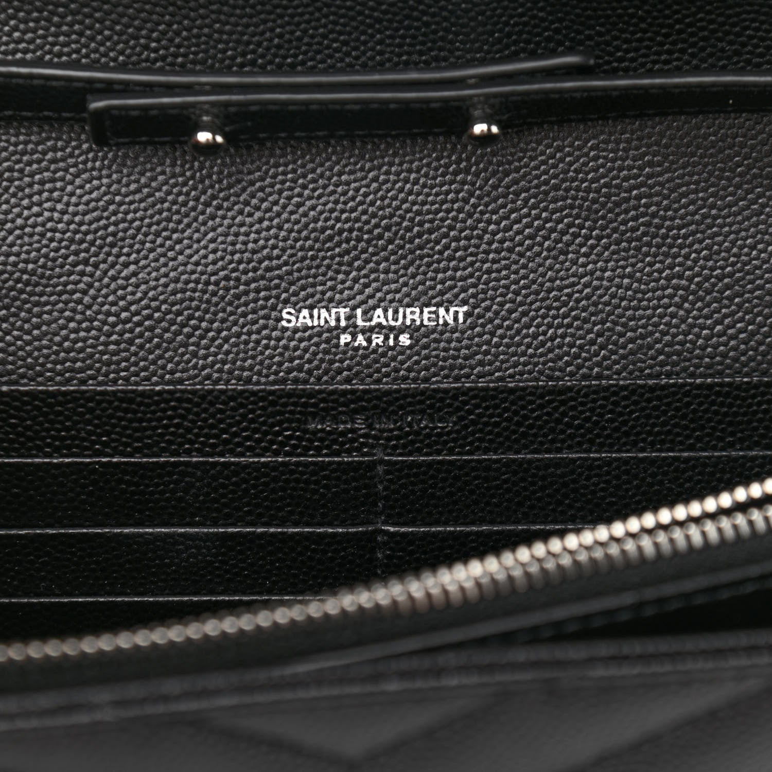 Saint Laurent Grain De Poudre Matelasse Chevron Monogram Chain Wallet Black 6 of 10
