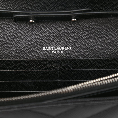Saint Laurent Grain De Poudre Matelasse Chevron Monogram Chain Wallet Black 6 of 10