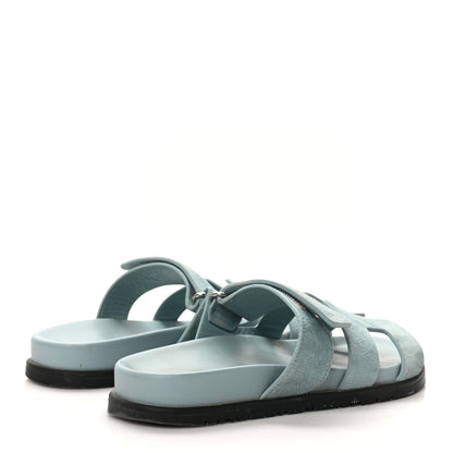 Hermes Suede Goatskin Womens Chypre Sandals 37.5 Vert d'eau 5 of 11