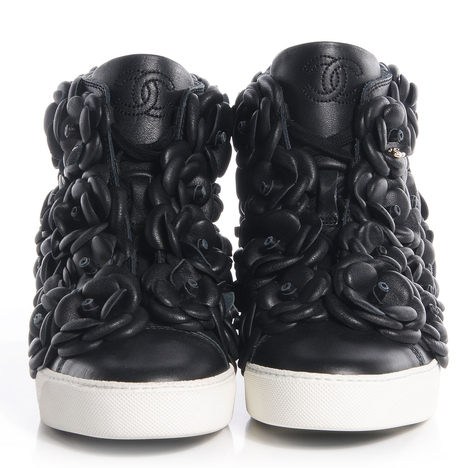 Chanel Calfskin Camellia High Top Sneakers 36 Black 2 of 7
