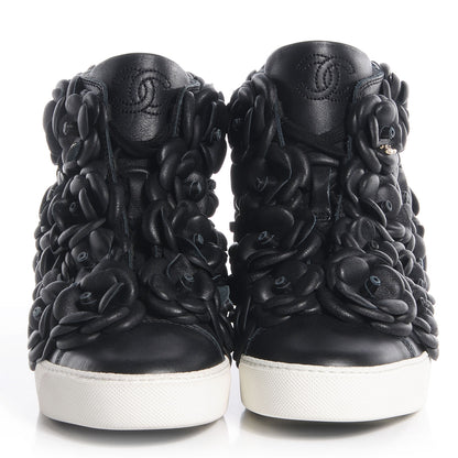 Chanel Calfskin Camellia High Top Sneakers 36 Black 2 of 7