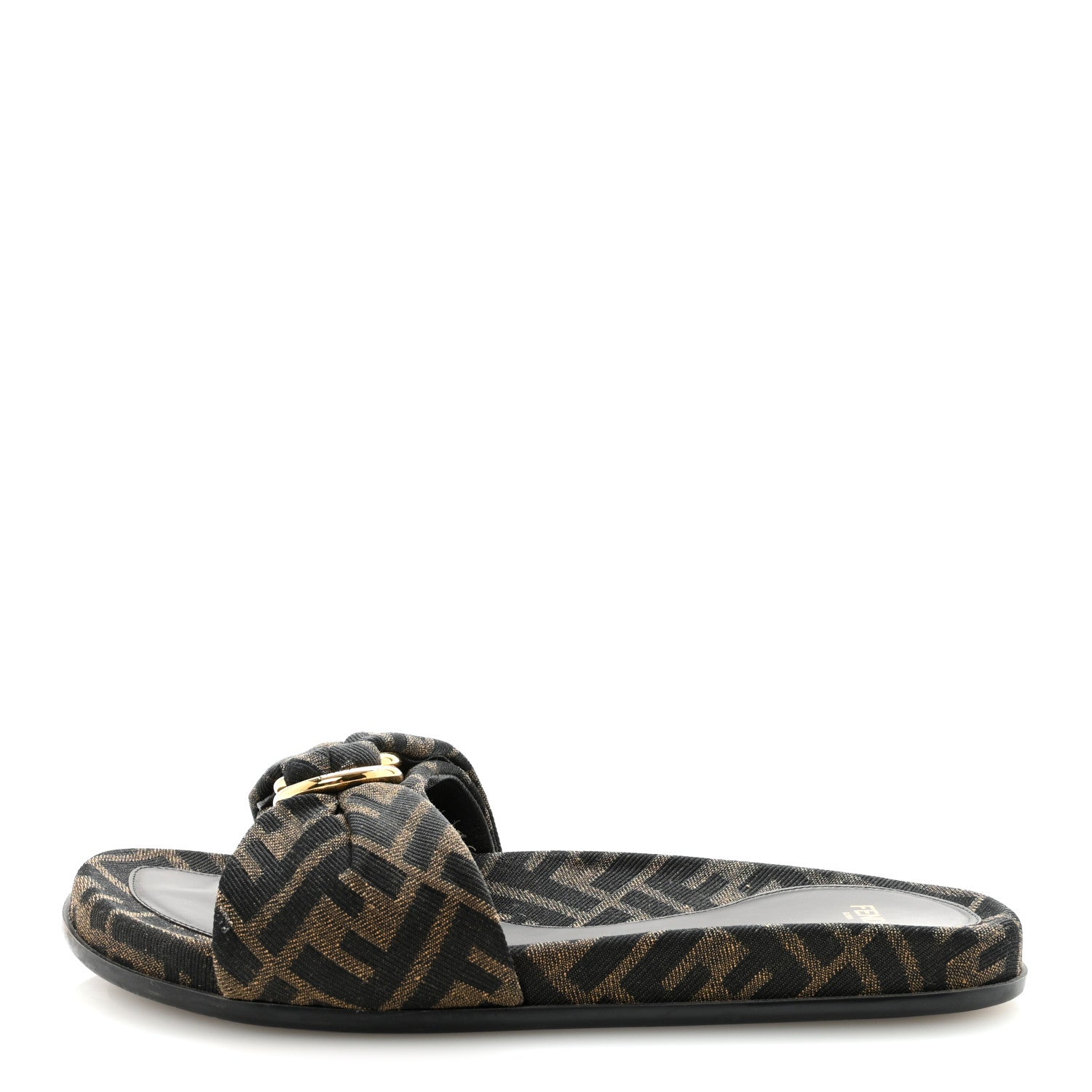 Fendi Fabric Jacquard FF 1974 Fendi Feel Slide Sandals 37.5 Tobacco Black 1 of 10