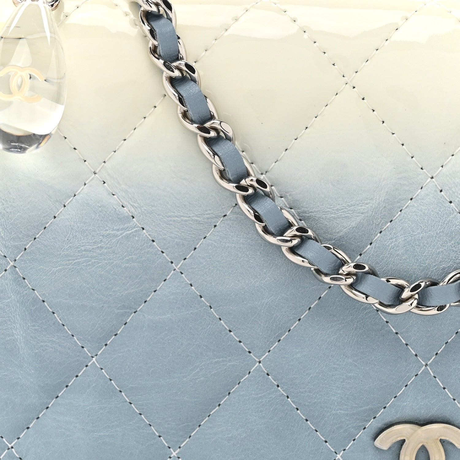 Chanel Faded Patent Calfskin Quilted Wallet on Chain Blue 9 of 17