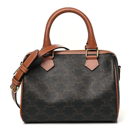 Celine Triomphe Canvas Calfskin Small Boston Bag Tan 1 of 9