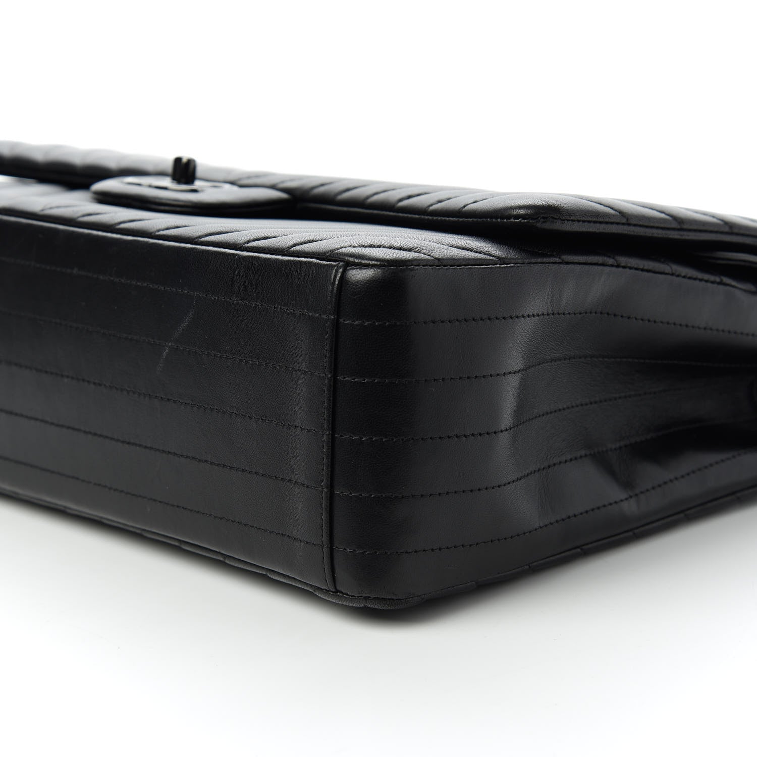 Chanel Lambskin Chevron Quilted Maxi Double Flap So Black 7 of 11