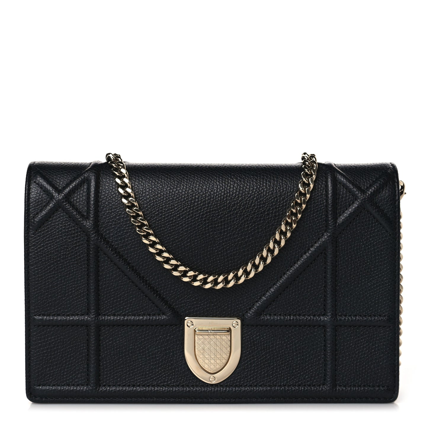 Grained Calfskin Diorama Wallet on Chain Pouch Black