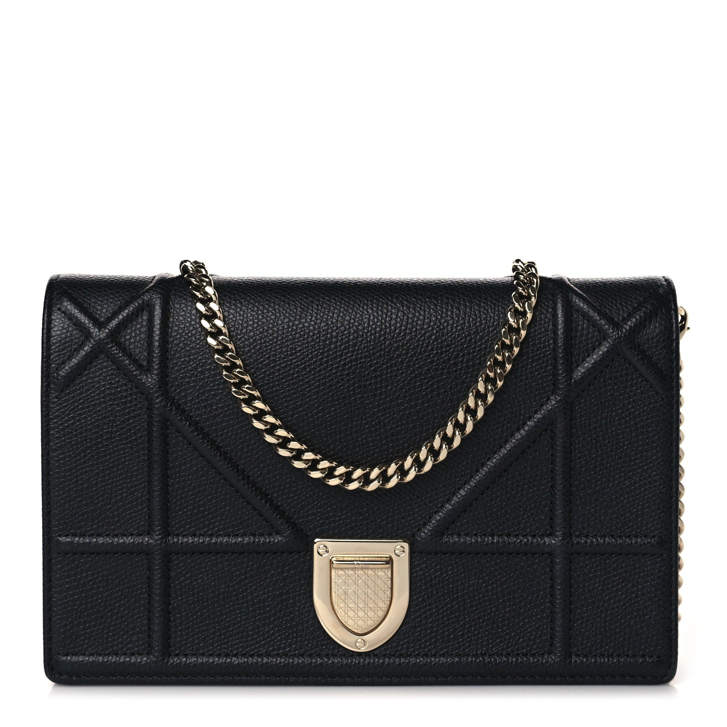 Christian Dior Grained Calfskin Diorama Wallet on Chain Pouch Black 1 of 8