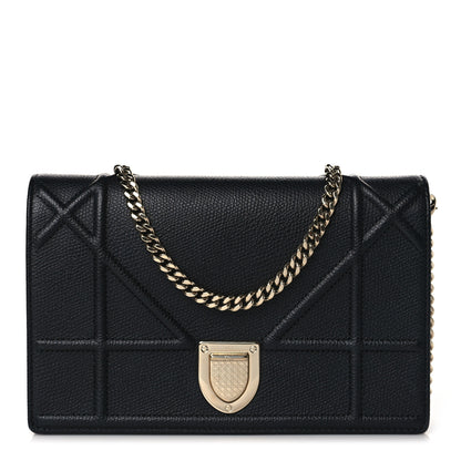 Christian Dior Grained Calfskin Diorama Wallet on Chain Pouch Black 1 of 8
