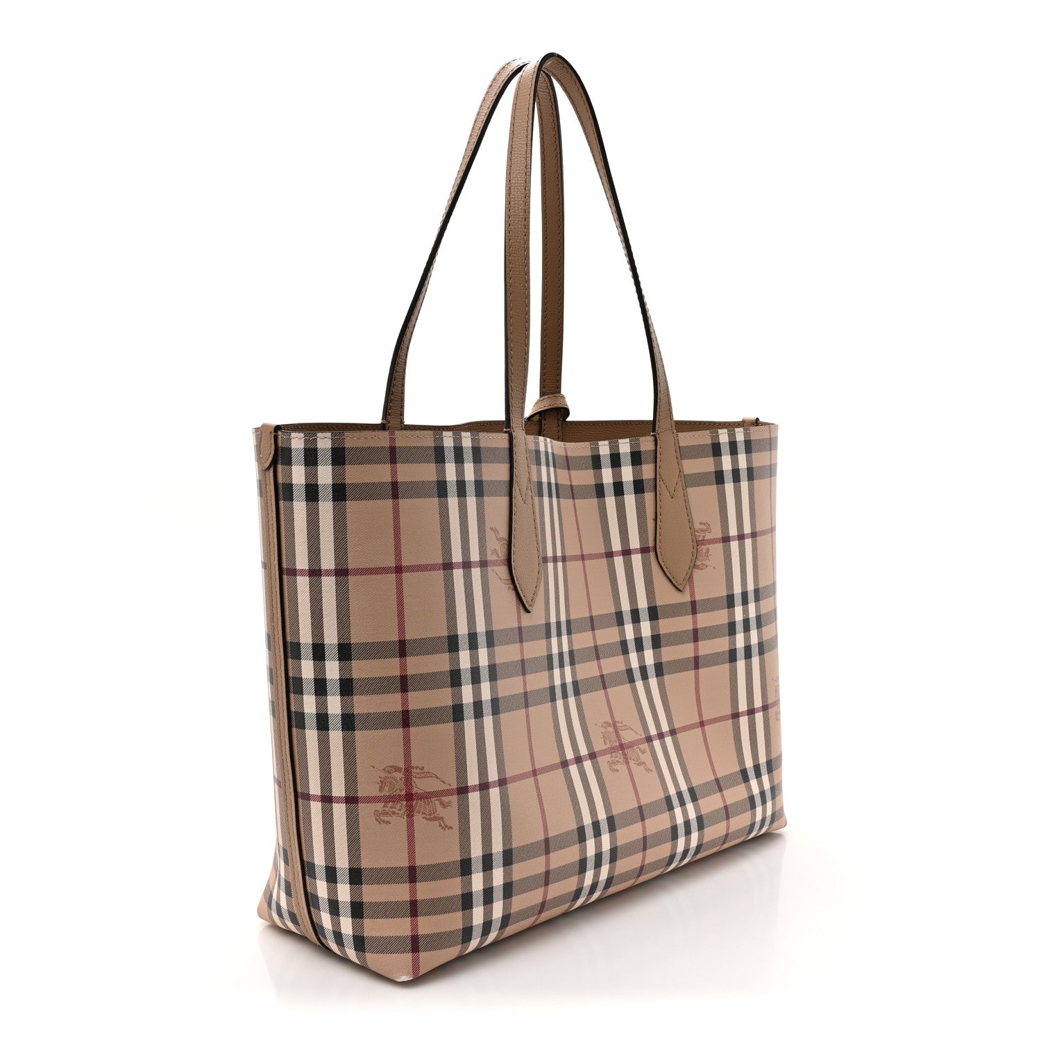 Burberry Grainy Calfskin Haymarket Check Medium Reversible Tote Camel 4 of 21