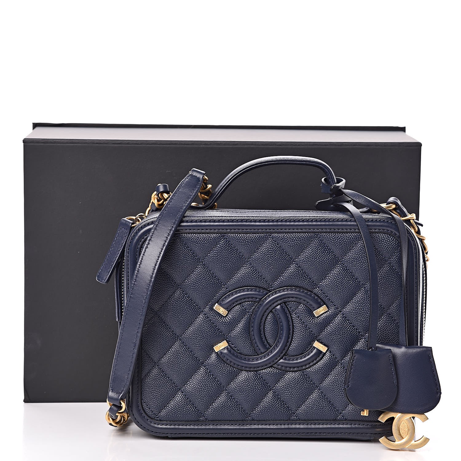 Chanel Caviar Quilted Medium CC Filigree Vanity Case Navy 11 of 11