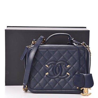 Chanel Caviar Quilted Medium CC Filigree Vanity Case Navy 11 of 11