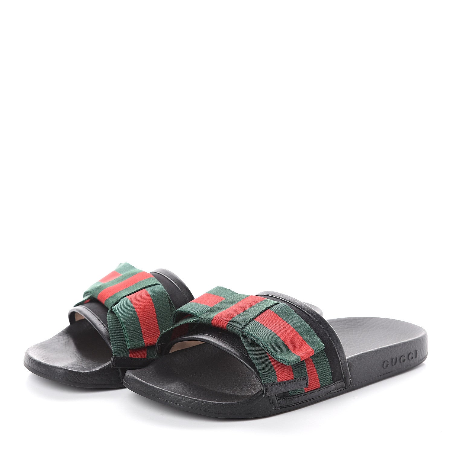 Gucci Satin Web Bow Slide Sandals 37 Black 3 of 6
