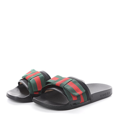 Gucci Satin Web Bow Slide Sandals 37 Black 3 of 6