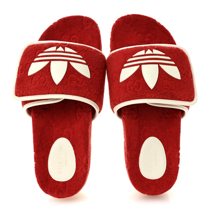 Gucci X ADIDAS Terry Cloth GG Monogram Womens Platform Sandals 41 Maple Red Off White 2 of 8