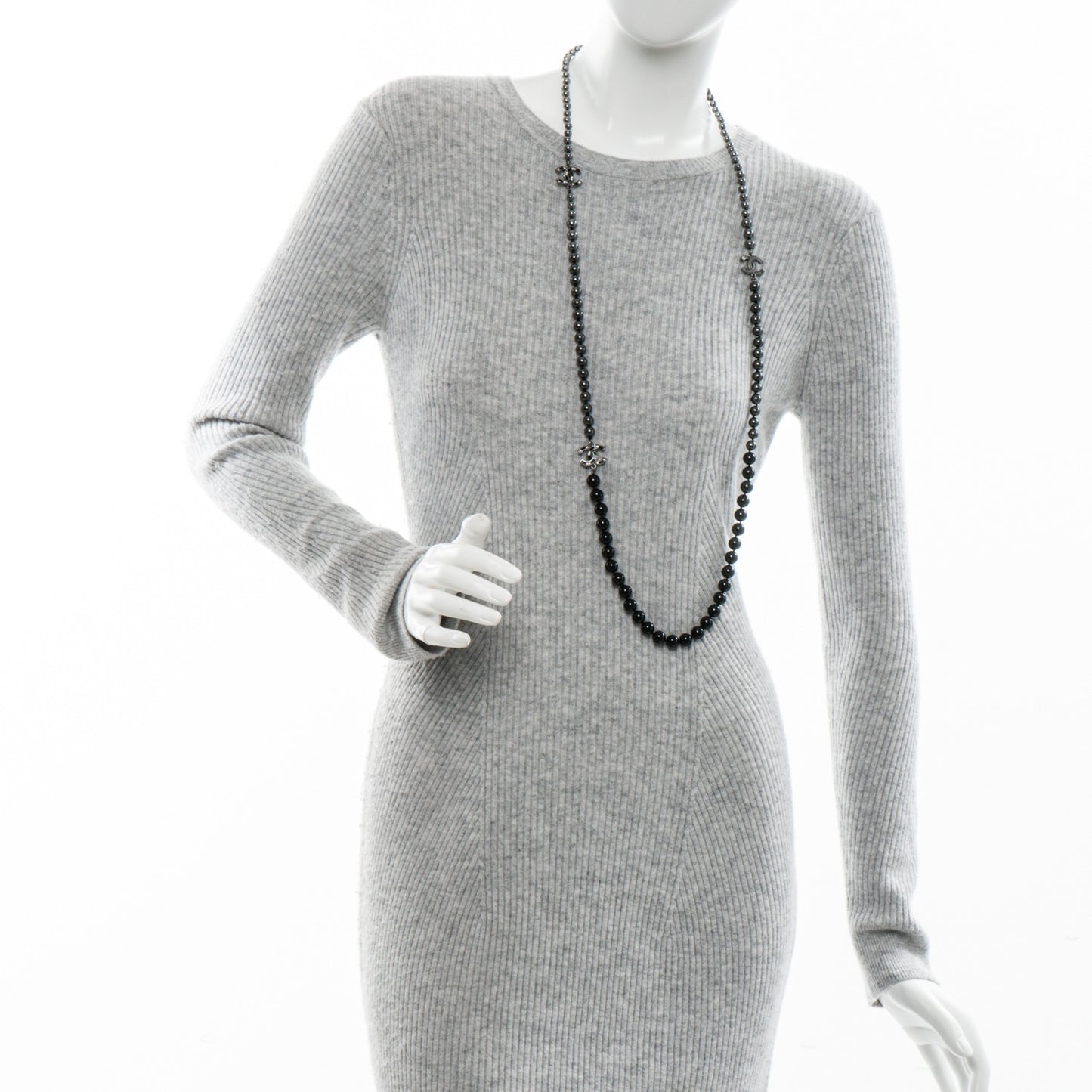 Ruthenium Graduated Bead Crystal CC Long Necklace Black Grey
