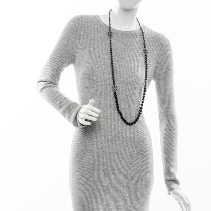 Chanel Ruthenium Graduated Bead Crystal CC Long Necklace Black Grey 1 of 3