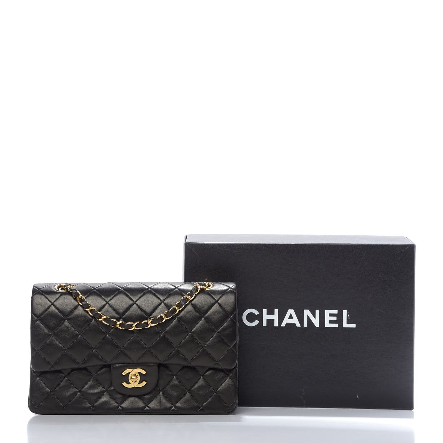 Lambskin Quilted Medium Double Flap Black