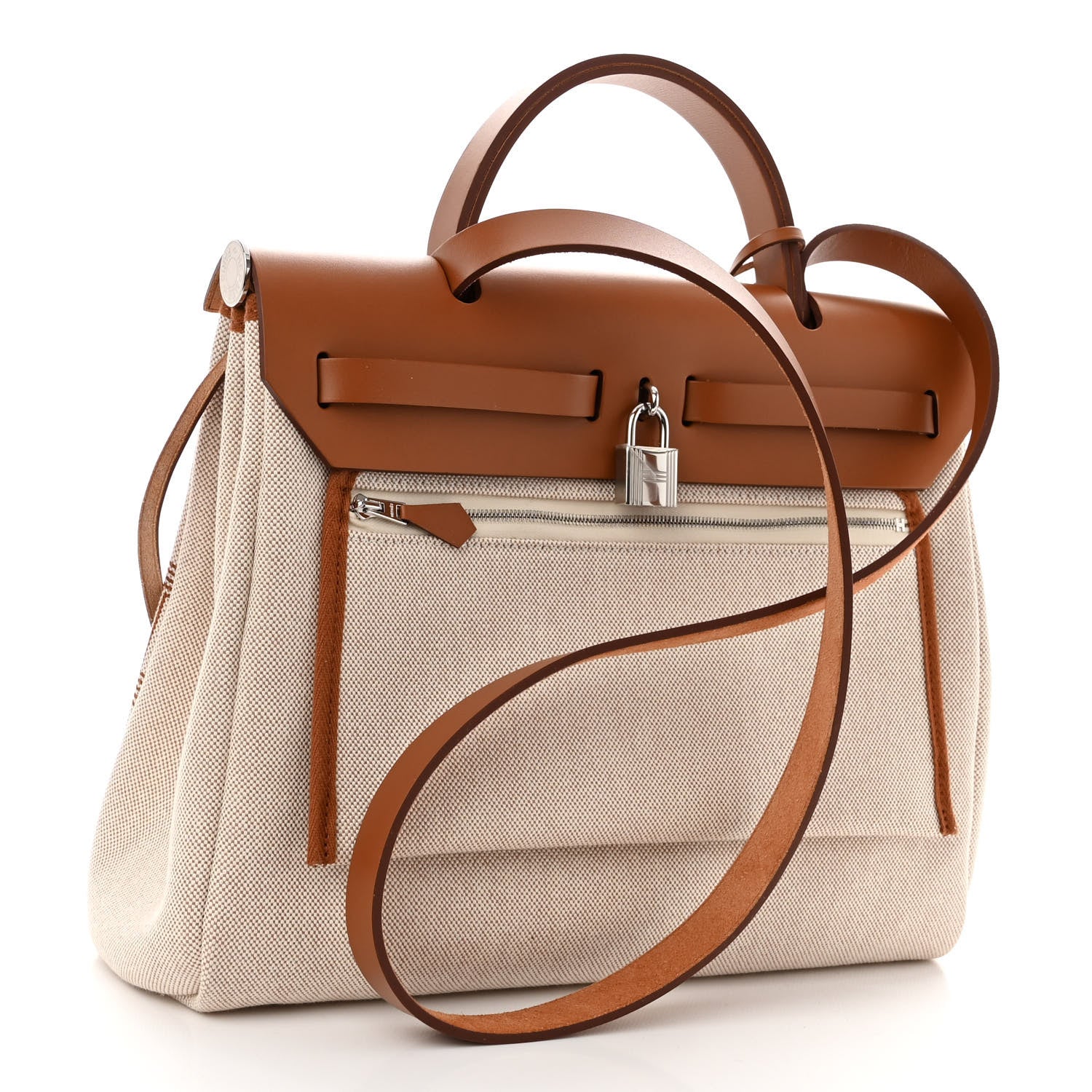 Hermes H Plume Canvas Vache Hunter Circuit 24 Herbag Zip Retourne 31 Fauve Ecru Beige 3 of 10