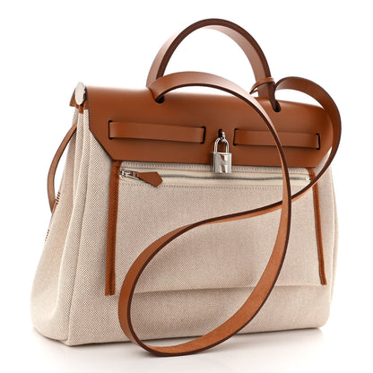 Hermes H Plume Canvas Vache Hunter Circuit 24 Herbag Zip Retourne 31 Fauve Ecru Beige 3 of 10