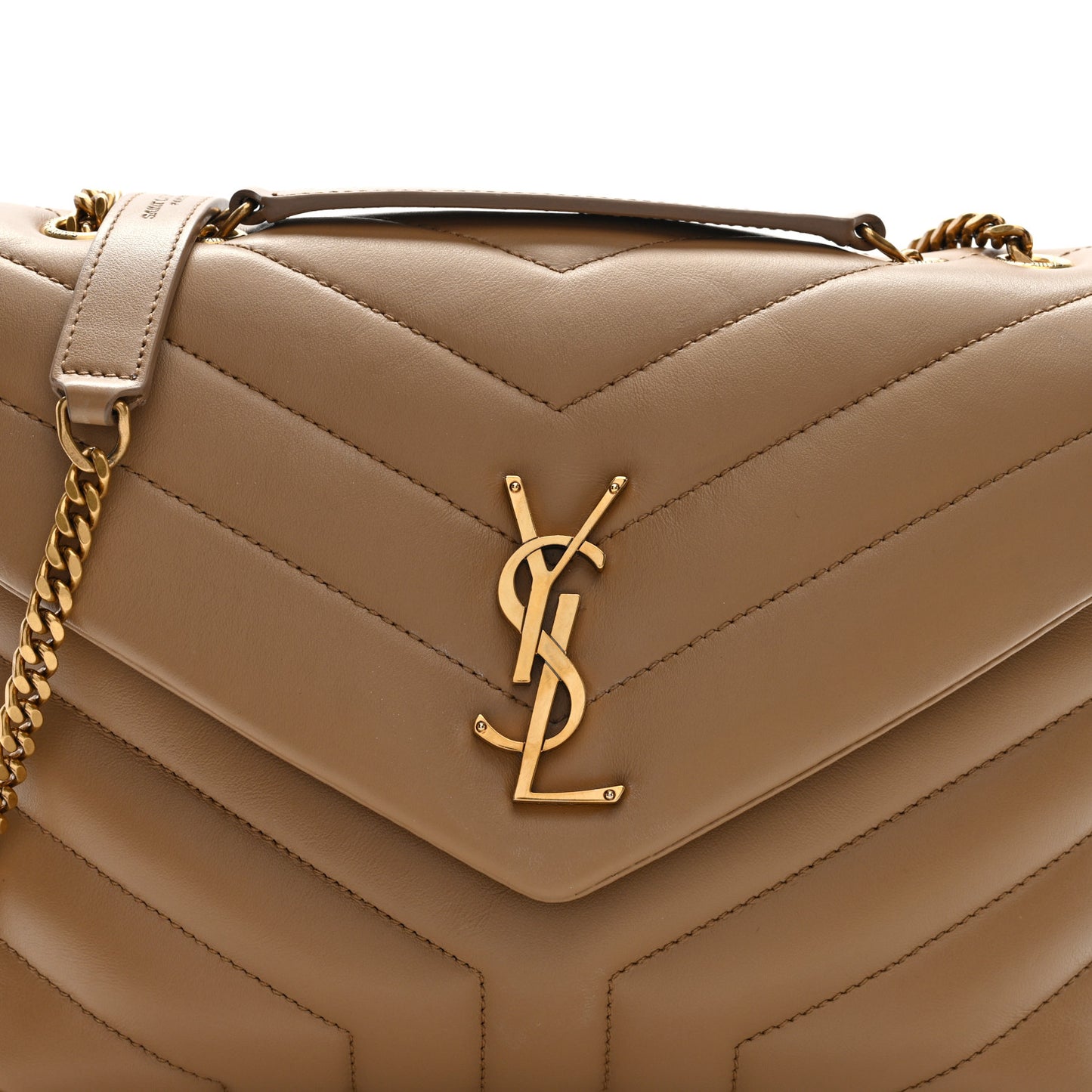 Calfskin Y Quilted Monogram Small Loulou Chain Satchel Natural Tan