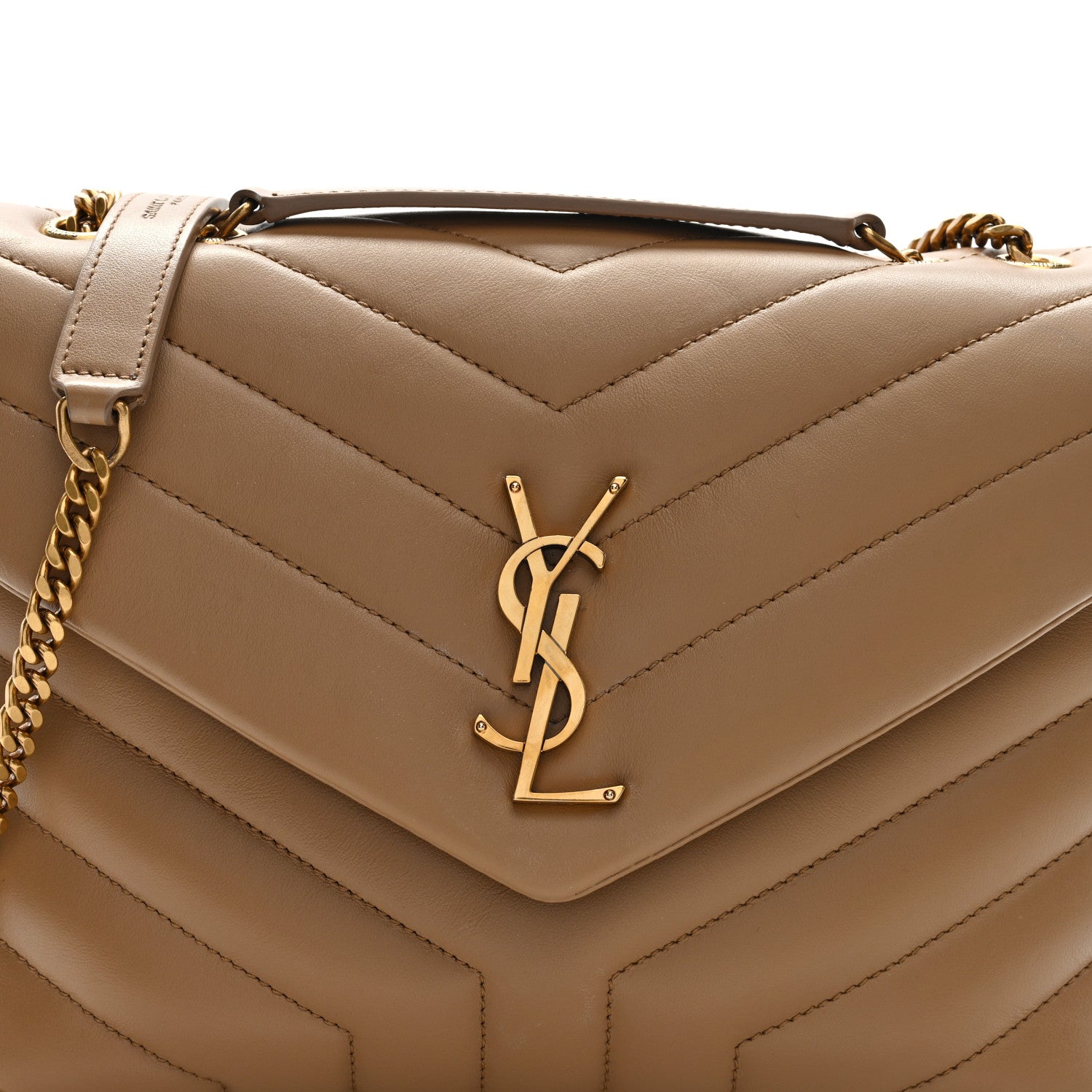 Saint Laurent Calfskin Y Quilted Monogram Small Loulou Chain Satchel Natural Tan 7 of 9