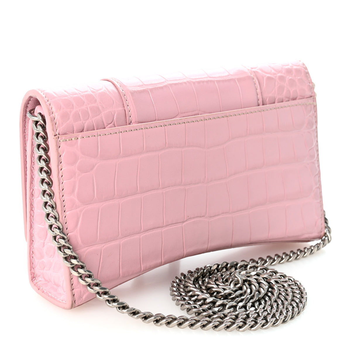 Shiny Calfskin Crocodile Embossed Hourglass Chain Bag Powder Pink
