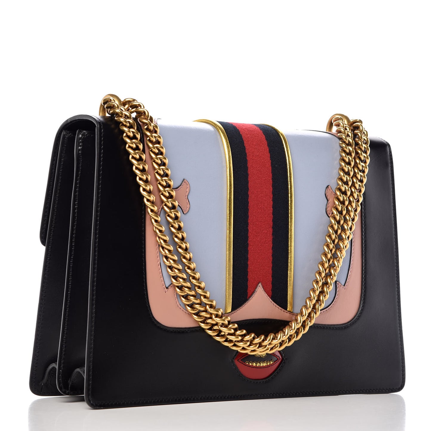 Calfskin Web Heart Medium GG Marmont Chain Handle Bag Black