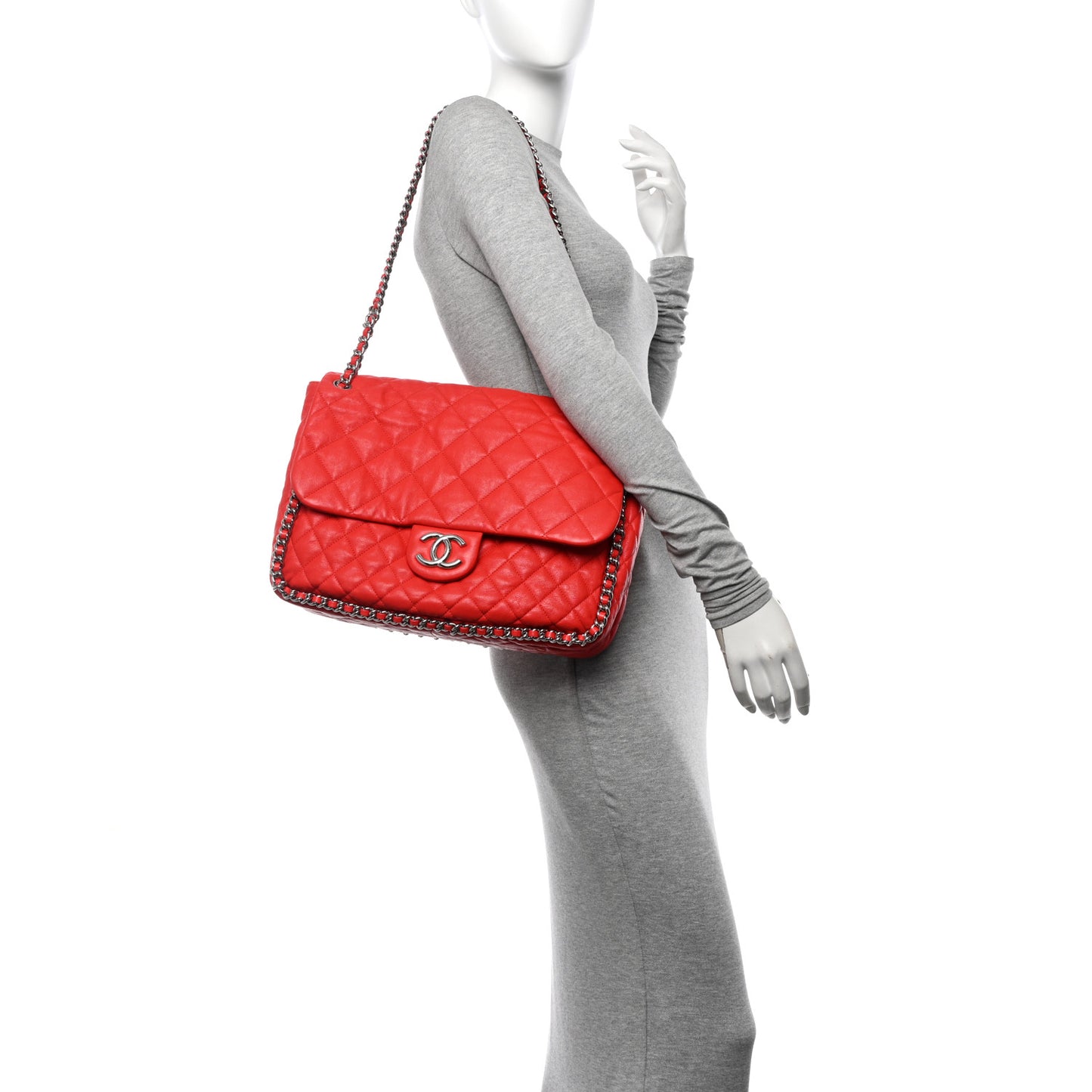 Washed Lambskin Quilted Maxi Chain Around Flap Red