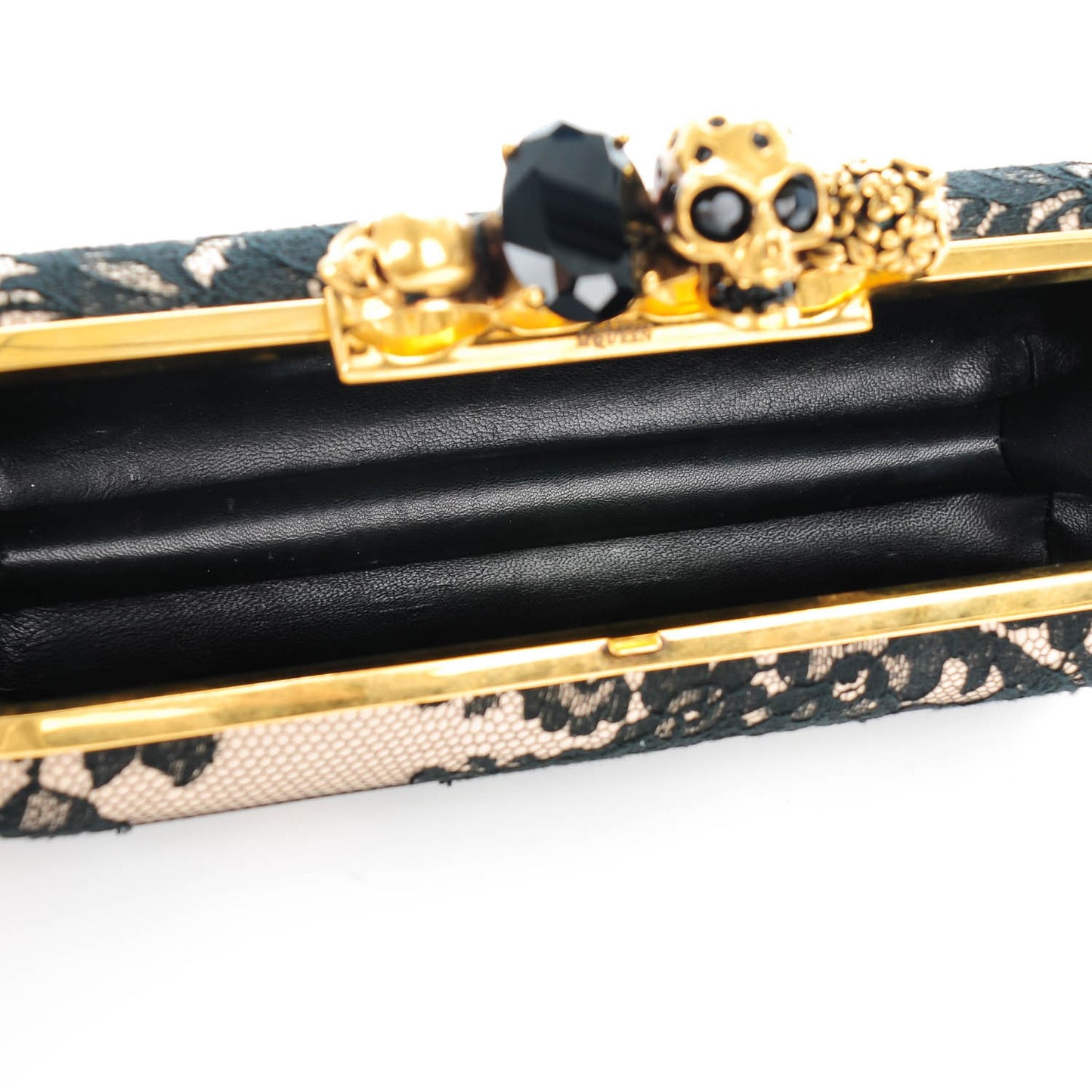 Lace Knuckle Duster Clutch Black Beige
