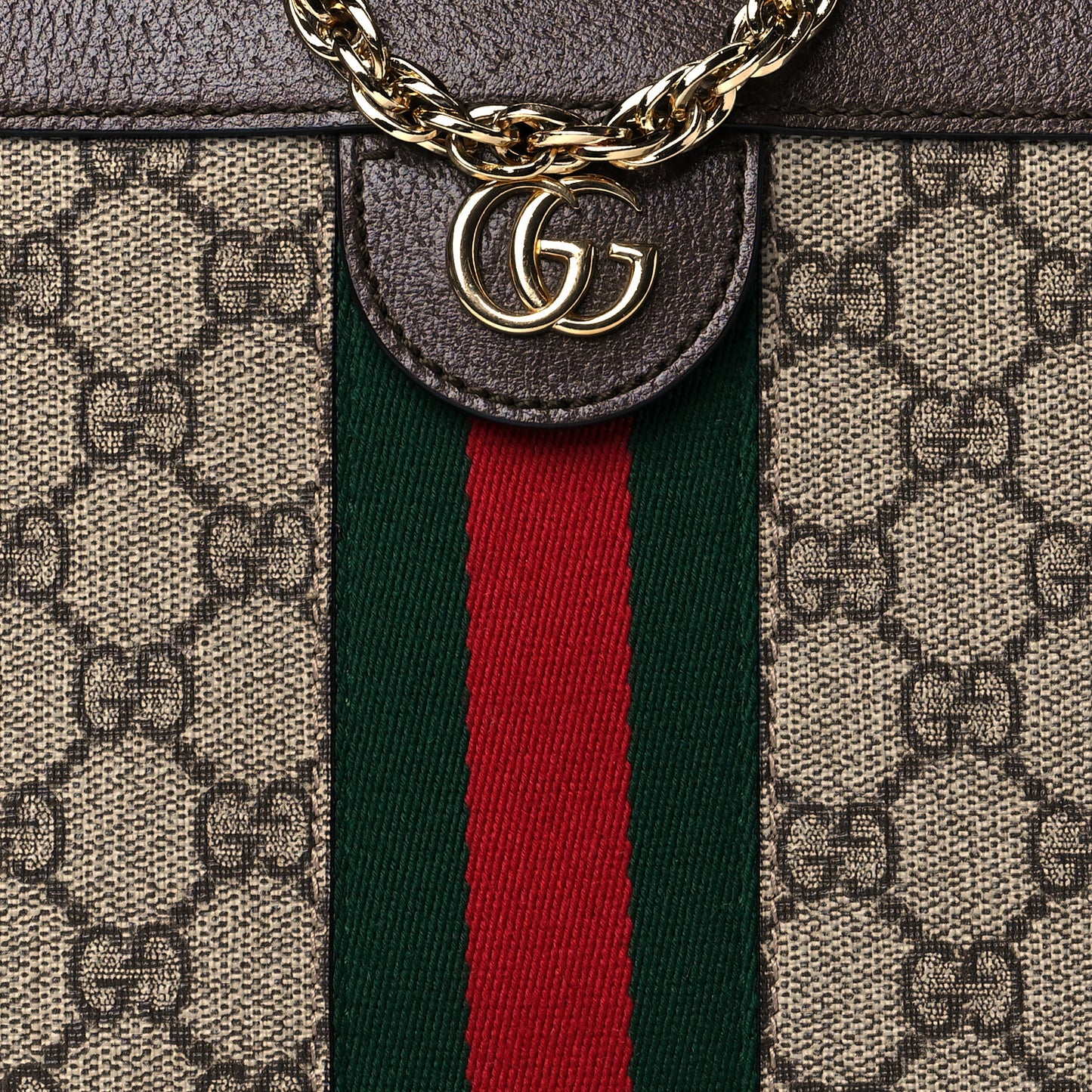 GG Supreme Monogram Web Small Ophidia Chain Shoulder Bag Brown