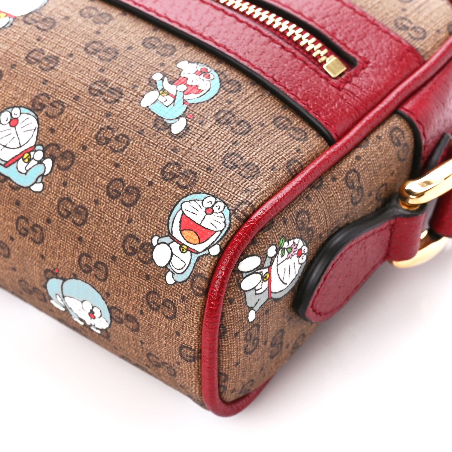 Gucci X DORAEMON Mini Vintage GG Supreme Monogram Camera Bag Beige Cherry Red 10 of 11