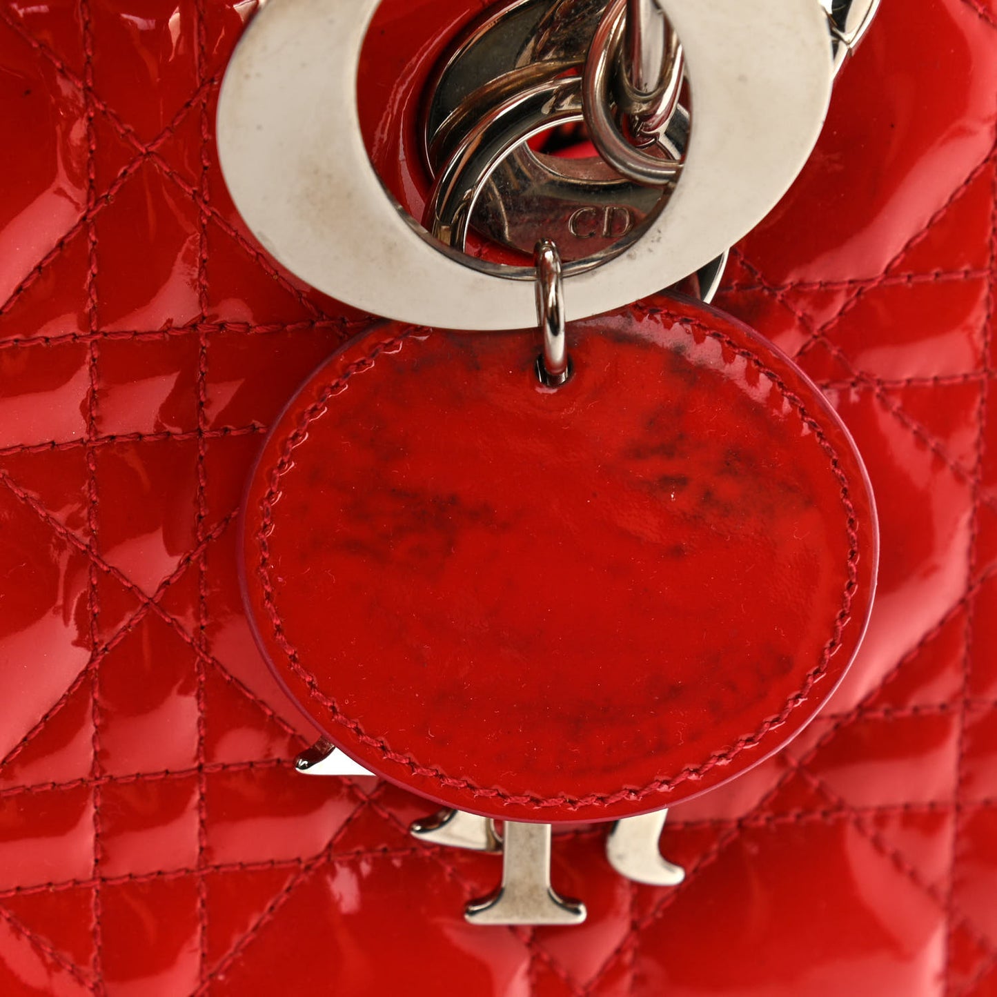 Patent Cannage Whipstitch Medium Lady Dior Red