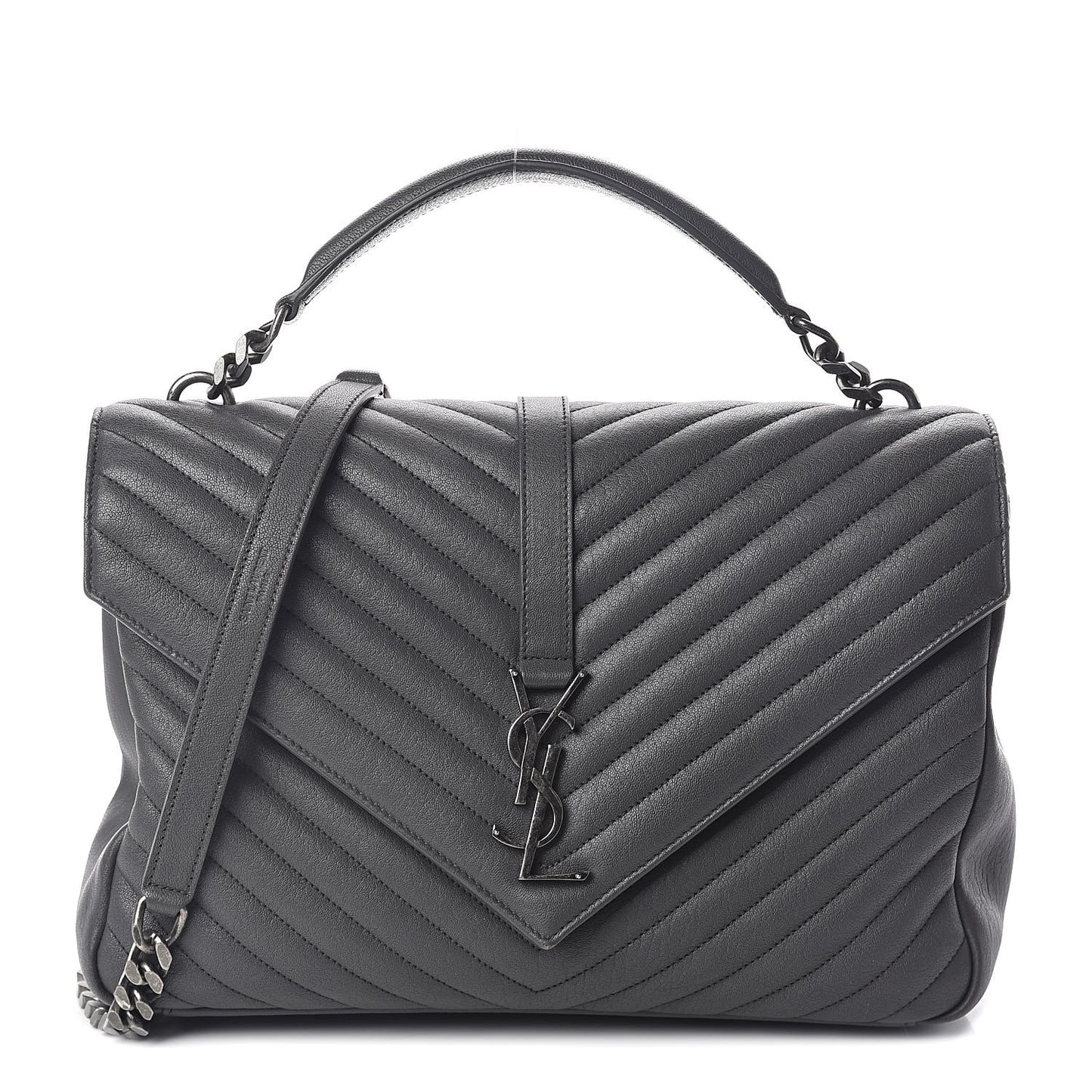 Sheepskin Matelasse Chevron Monogram Large College Satchel Dark Anthracite