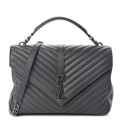 Saint Laurent Sheepskin Matelasse Chevron Monogram Large College Satchel Dark Anthracite 1 of 9