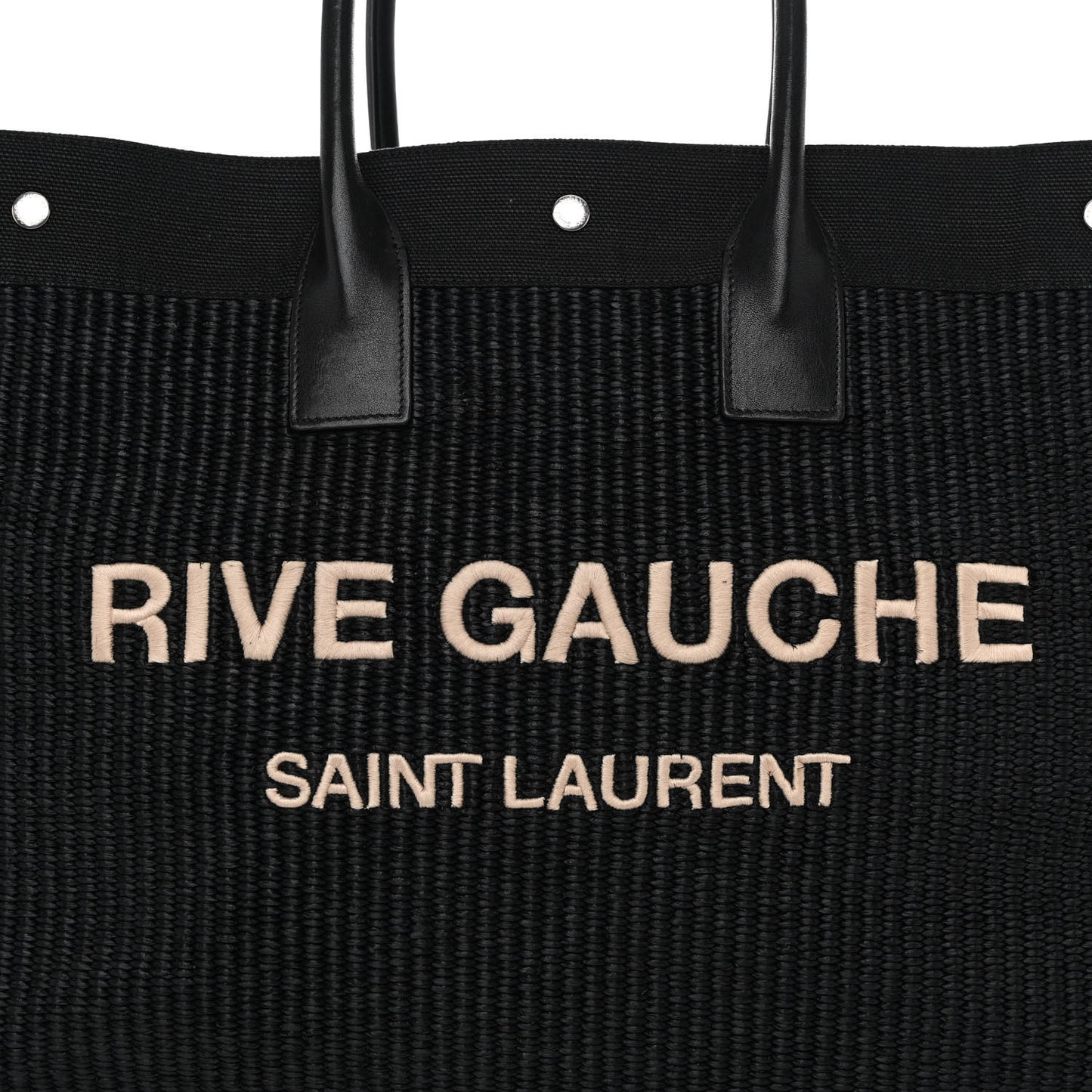 Raffia Linen Calfskin Rive Gauche Tote Black